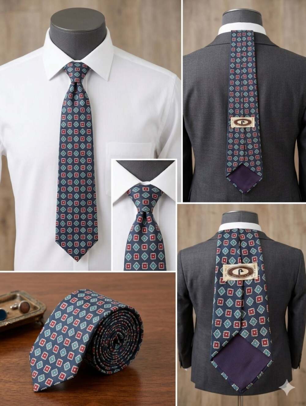 Bert Pulitzer Vintage Geometric Foulard Silk Necktie